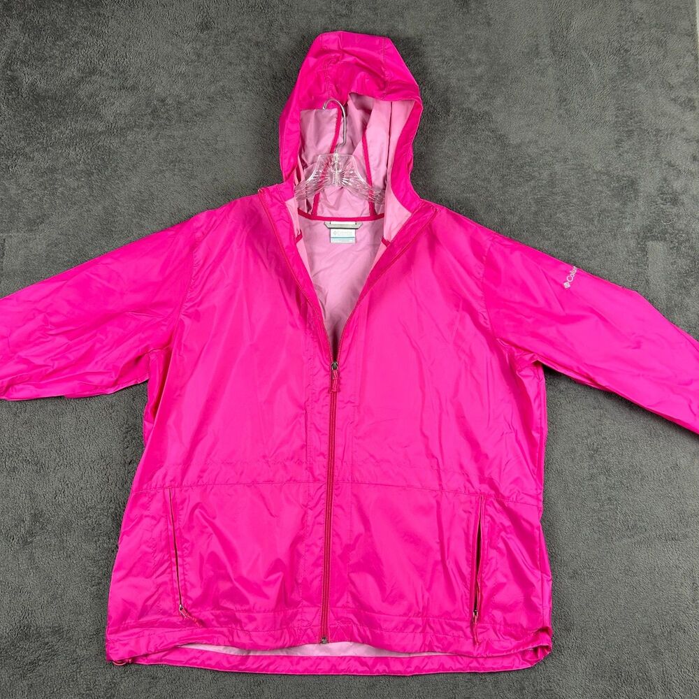 Columbia Women’s 2X Pink Hooded Windbreaker Jacket Rain Hiking Packable